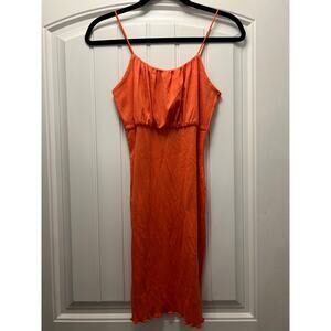 NWT Wild Fable Women’s Sleeveless Lettuce Hem Bodycon Mini Dress Size M‎ Orange